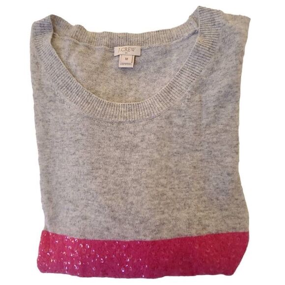 J. Crew Women's Sweater Pullover Pink Sequin Striped Merino Wool White Medium - Picture 8 of 12